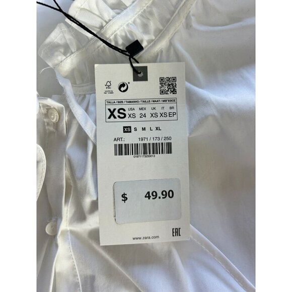 NWT Zara Women's White Oversized Poplin Shirt Long Sleeve Button Front Size XS - Picture 6 of 9